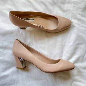 NEW Karl Lagerfeld Andrea Leather Block Heel Pump in Light Brown Size‎ 7.5